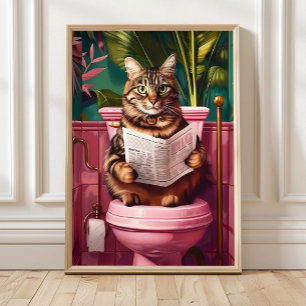 Chat tigré sur impression de toilettes – Mur de
