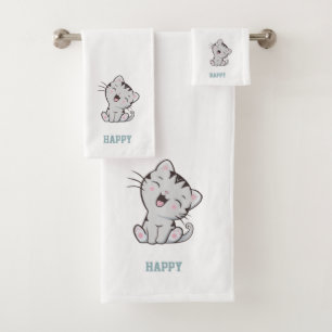 Chat tigré & texte de nom sur fond blanc