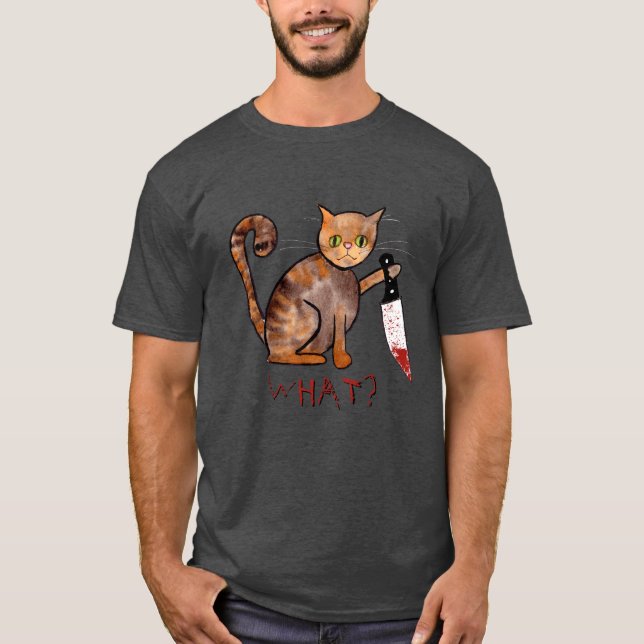 Chat-tueur, Peint à la main, T-shirt Humour propri (Devant)