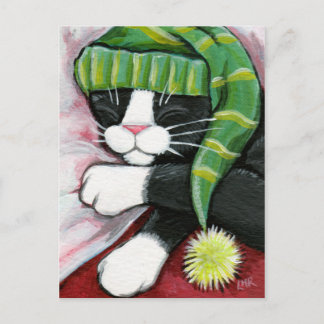 Chat Tuxedo Dormant avec carte postale Art Nightca
