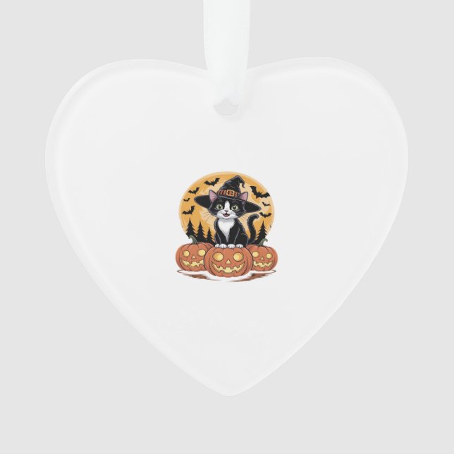 Chat Tuxedo Halloween Sorcière Citrouilles Mignonn (devant)