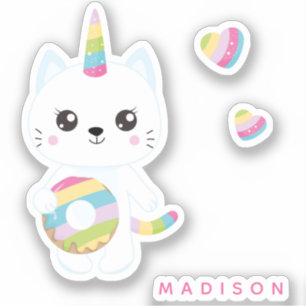 Chat Unicorne mignonne avec Sticker Rainbow Hearts