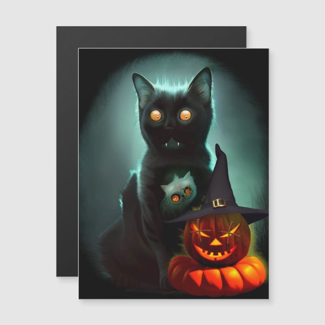 Chat Vampire et Citrouille Magique d'Halloween Sur (Devant / Derrière)