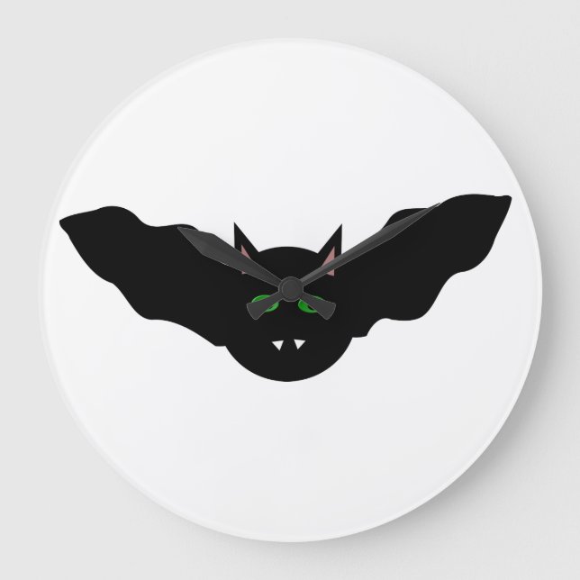 Chat Vampire Face Bat Halloween Horloge murale (Recto)