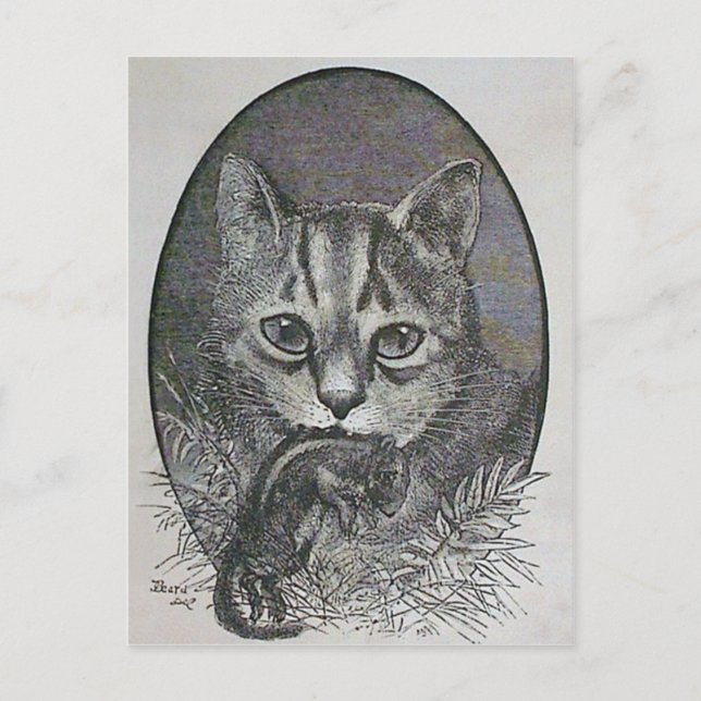 Chat victorien avec Chipmunk Carte postale de Noël (Devant)