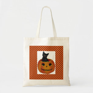 Chat vintage dans le sac fourre-tout à citrouille