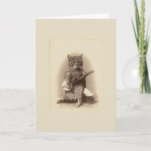 Chat vintage Lecture d'une carte Banjo Note