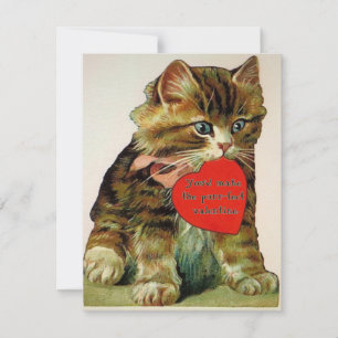 chat vintage tenant une carte de message valentine
