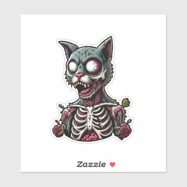 Chat Zombie Skeletal avec Sticker Rose (Feuille)