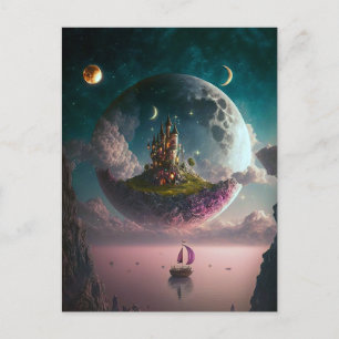 Château Dans La Lune Imaginaire Art Carte Postale