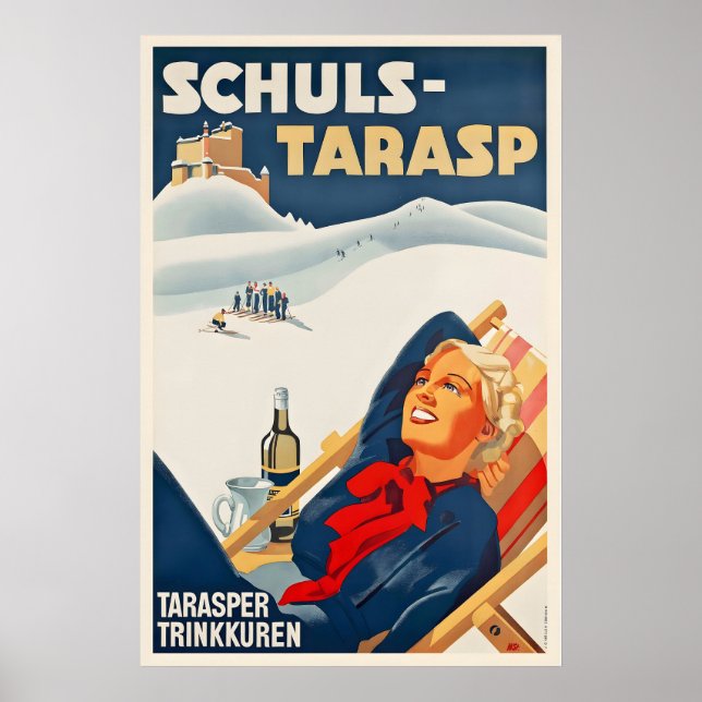 Château de Tarasp Scuol Suisse Affiche de ski vint (Devant)