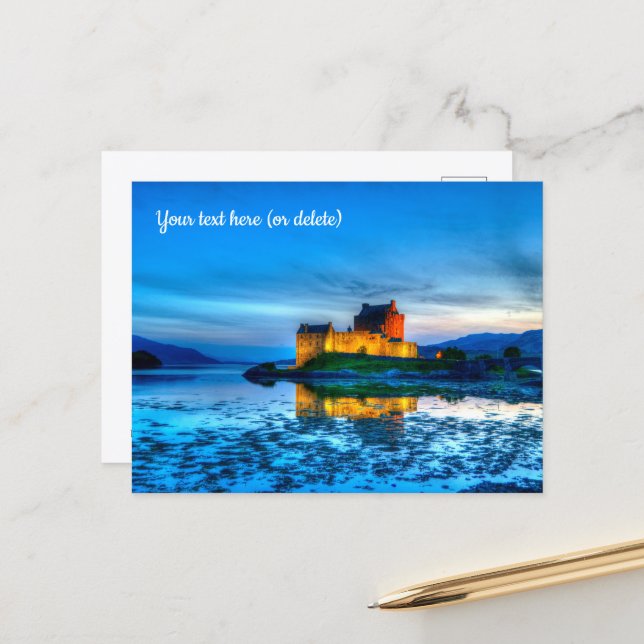 Château d'Eilean Donan, carte postale d'Écosse (Devant/Arrière en situation)