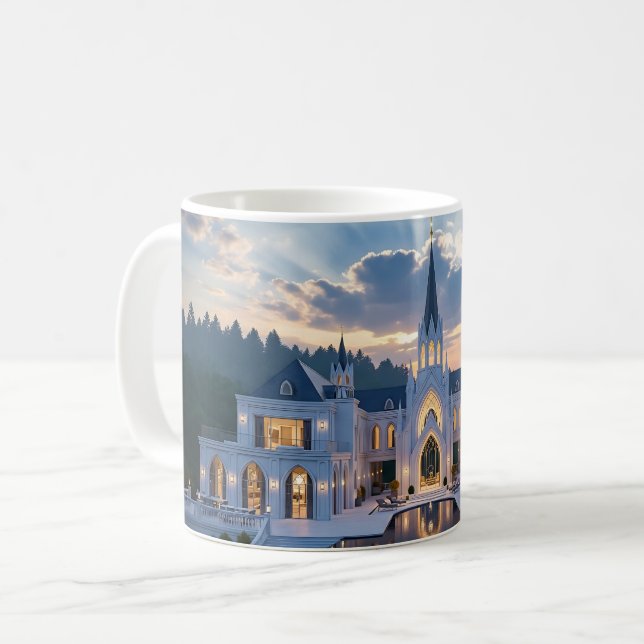 Château gothique au crépuscule – Design de mug Nat (Devant gauche)