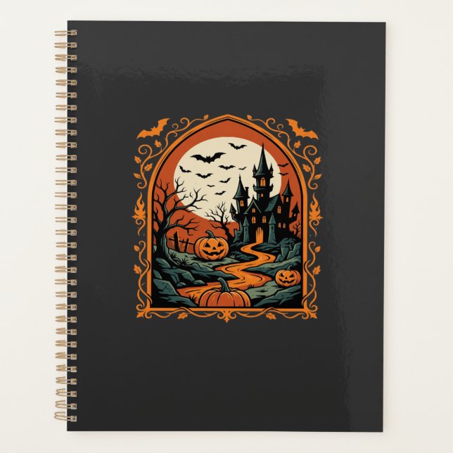 Château Hanté Halloween Citrouille Lune Vector Art (Devant)
