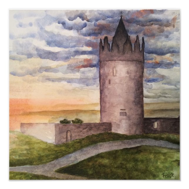 Château Irlandais et Impression de Photo Aquarelle (Devant)