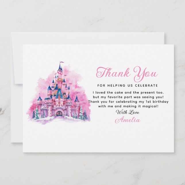Château rose Aquarelle 1er Anniversaire Carte de r (Devant)