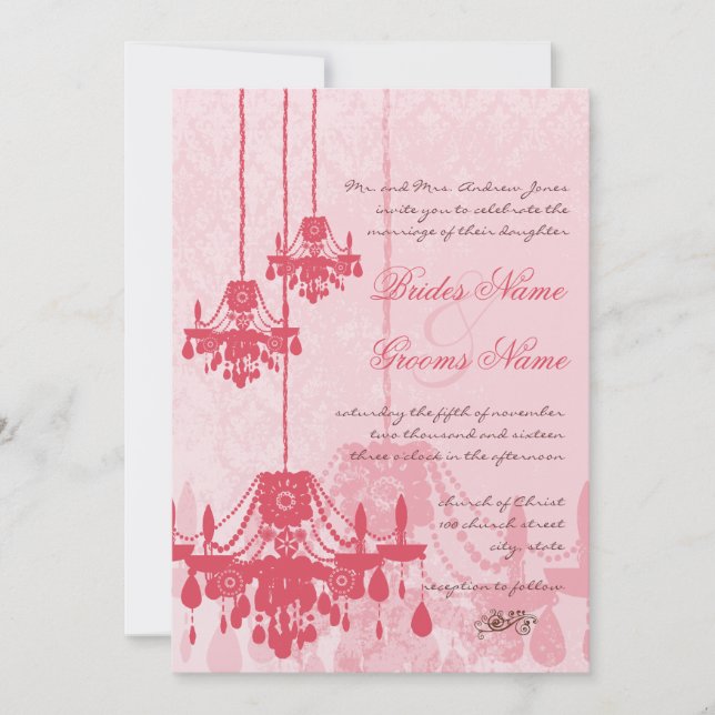 Chateau Rose rose Chandelier Mariage Invitations (Devant)