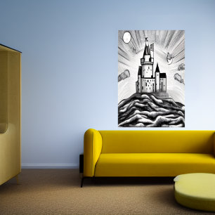 Château sur la colline AI Art Poster