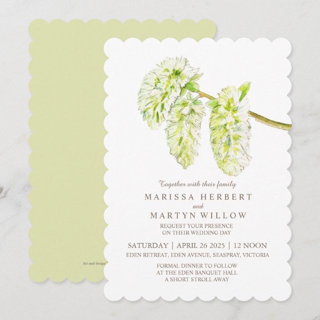 Chateau vert saule d'aquarelle invitations mariage (Devant / Derrière)
