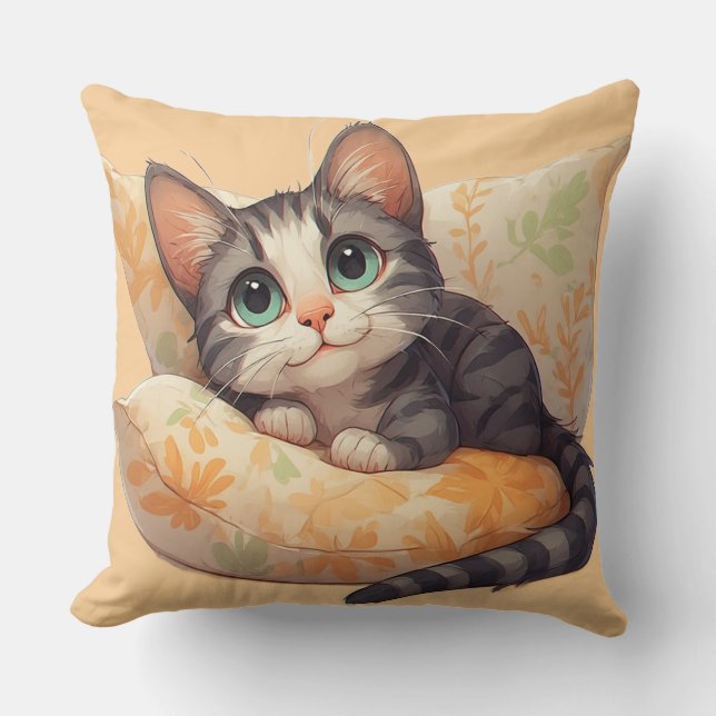 Chaton Adorable Se Relaxant Sur Un Coussin Pour Pi (Recto)