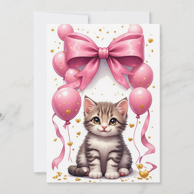 Chaton Arc Et Ballons Fête D'anniversaire Amusante (Devant)