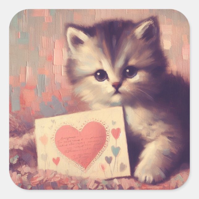 Chaton avec Sticker de peinture Vintage Valentine (Devant)