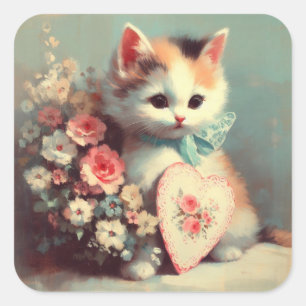 Chaton avec Sticker de peinture Vintage Valentine