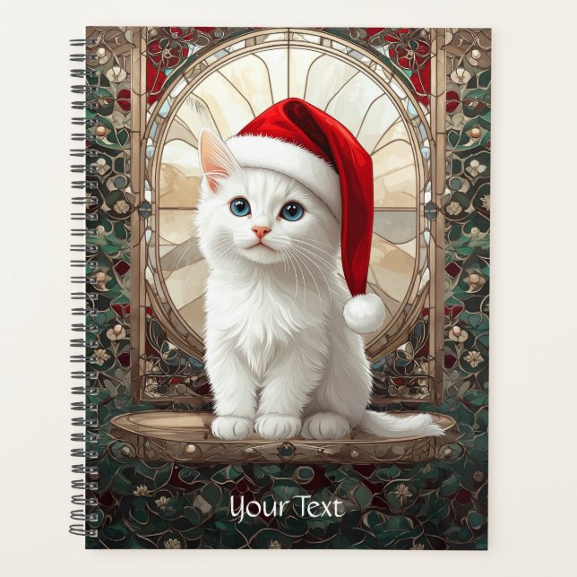 Chaton blanc avec chapeau de Père Noël (Devant)