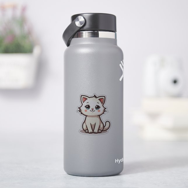 Chaton Blanc Ludique – Autocollant Chibi (HydroFlask)