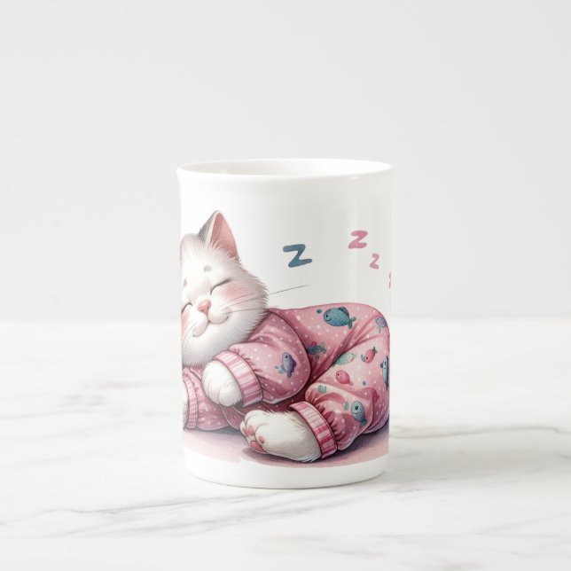 Chaton couché dans un pyjama d'os de Chine Mug (Devant)