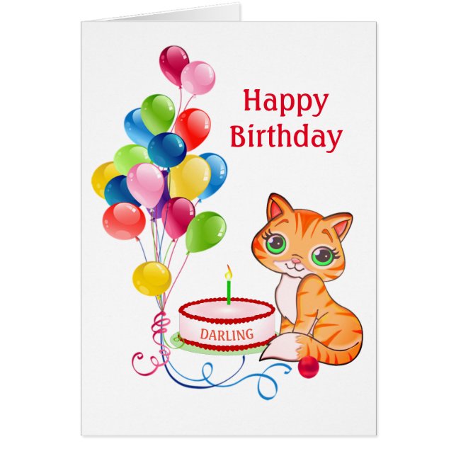 Chaton d'anniversaire et ballons multicolores sur  (Devant)