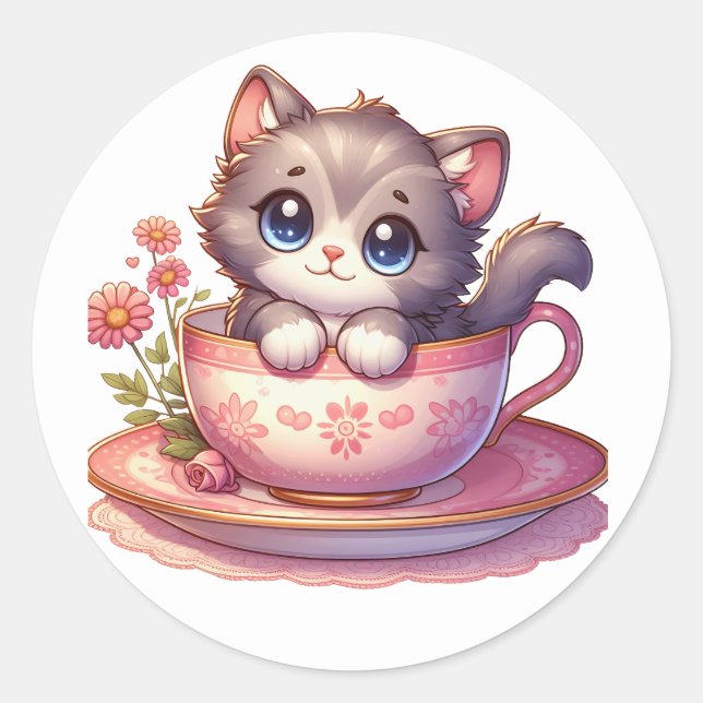 Chaton dans tasse de thé Stickers (Devant)