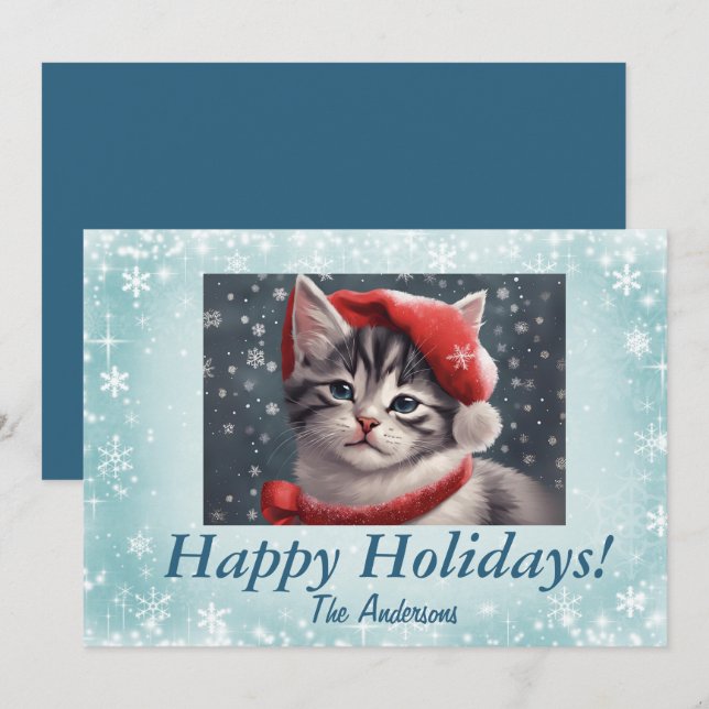 Chaton de Noël 8, Joyeuses fêtes, Carte de Noël (Devant / Derrière)