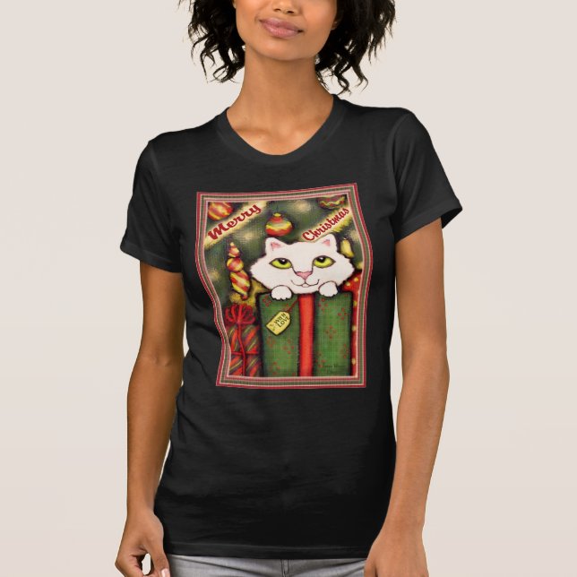 Chaton de Noël et T-shirt blancs de cadeaux (Devant)