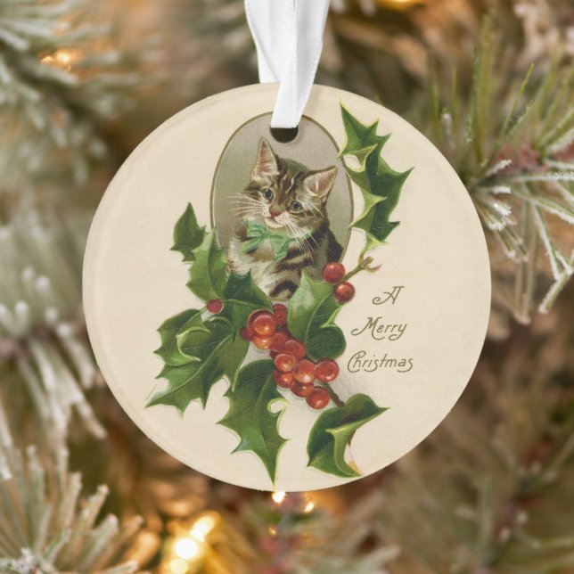 Chaton de Noël victorien au milieu du houx, tabby  (Arbre)