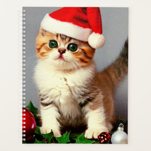 Chaton de Noël Vintage à Santa Hat
