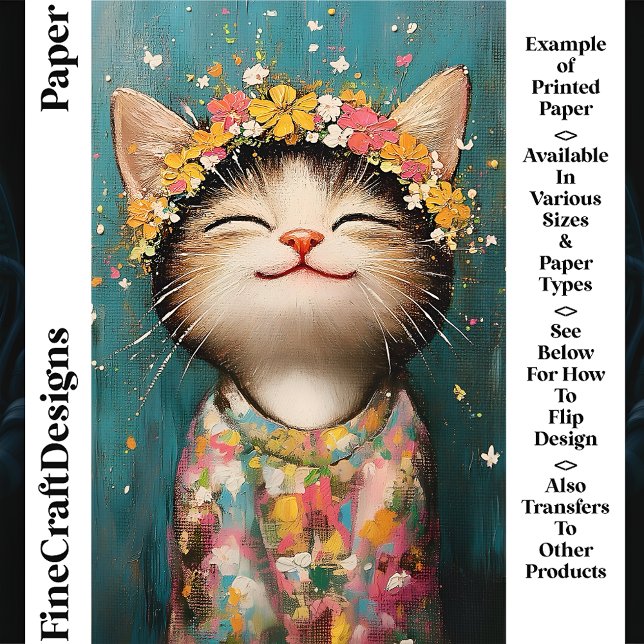 Chaton Heureux, Couronne de Fleurs, Papier Craft C (Créateur téléchargé)