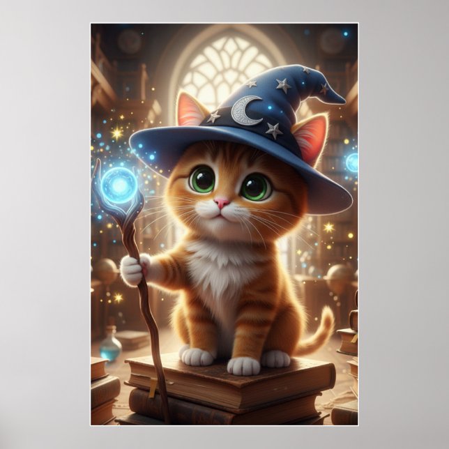 Chaton Magicien – Affiche d'Art de Chat Magique Mi (Devant)