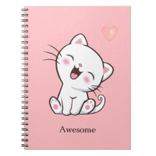 Chaton mignon génial sur un cahier rose clair