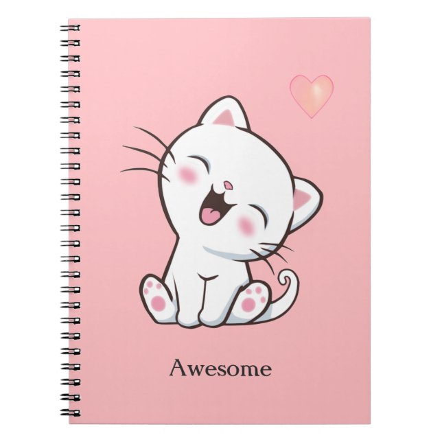 Chaton mignon génial sur un cahier rose clair (Devant)