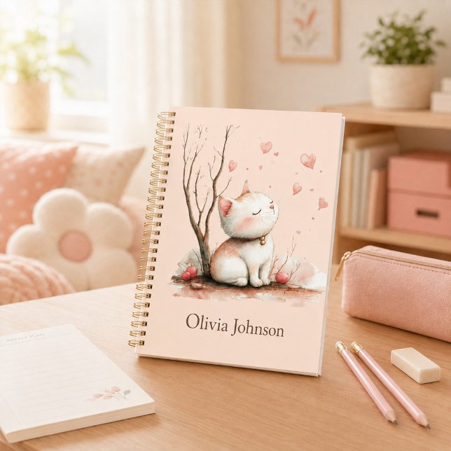 Chaton mignon personnalisé avec des cœurs (Personalized Cute Kitten with Hearts Planner)