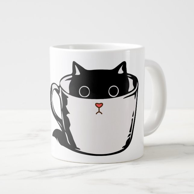 Chaton noir avec nez rouge caché dans une tasse (Devant droit)