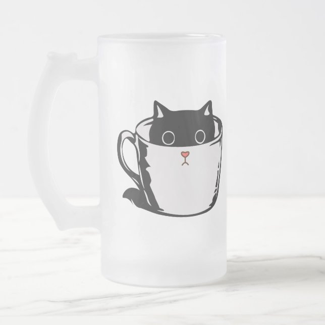 Chaton noir avec nez rouge caché dans une tasse (Gauche)