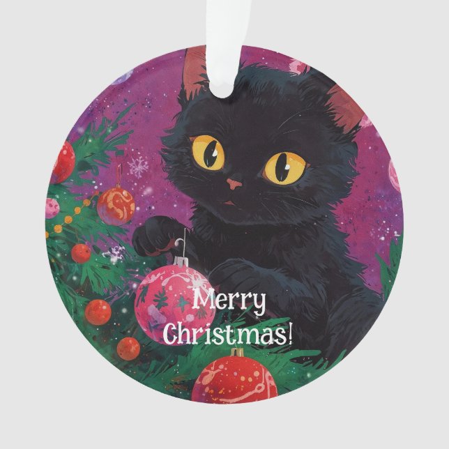 Chaton noir mignon et sapin de Noël (devant)