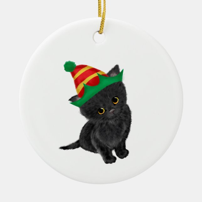 Chaton noir personnalisé ornement de sapin de Noël (Devant)