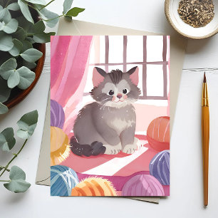 Chaton Pelote de Laine   Carte Postale Aquarelle C