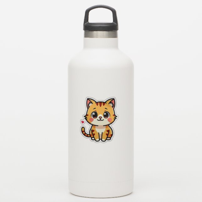 Chaton Tabby Orange Sourire – Autocollant Mignon (Gourde)