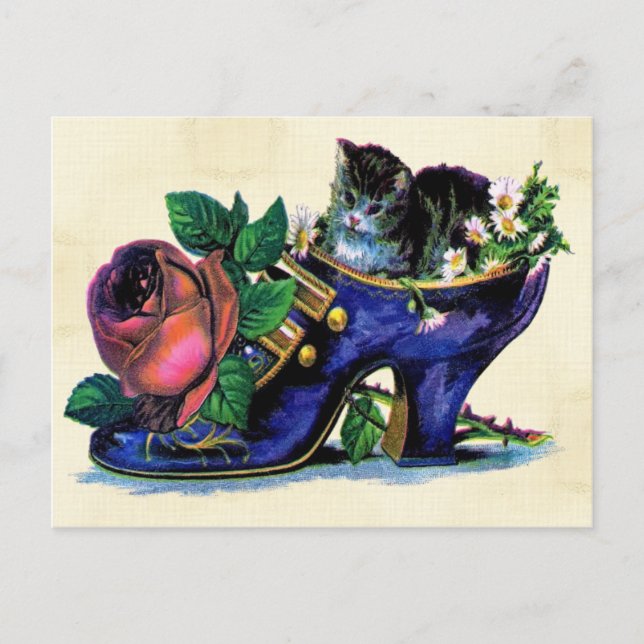 Chaton vintage dans la carte postale de chaussures (Devant)