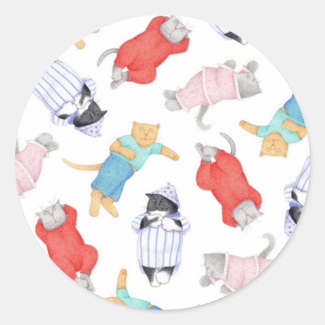 CHATONS EN PYJAMA Autocollants Ronds GROS (Devant)