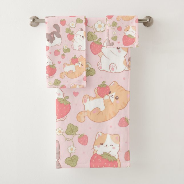 Chatons Mignons et Motif de Fraise Douce (En situation)